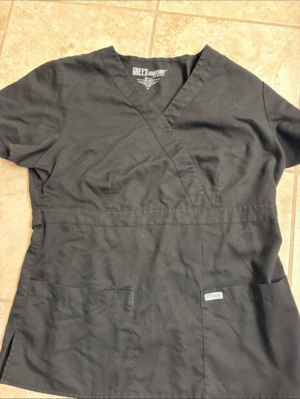 Grey's Anatomy Black Crossover Scrub Top with Dual Pockets